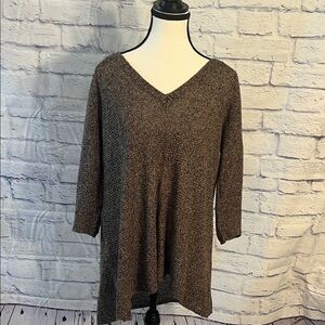 Eileen Fisher Linen Knit Top Sweater 3/4 Sleeves V-neck Brown Size Medium